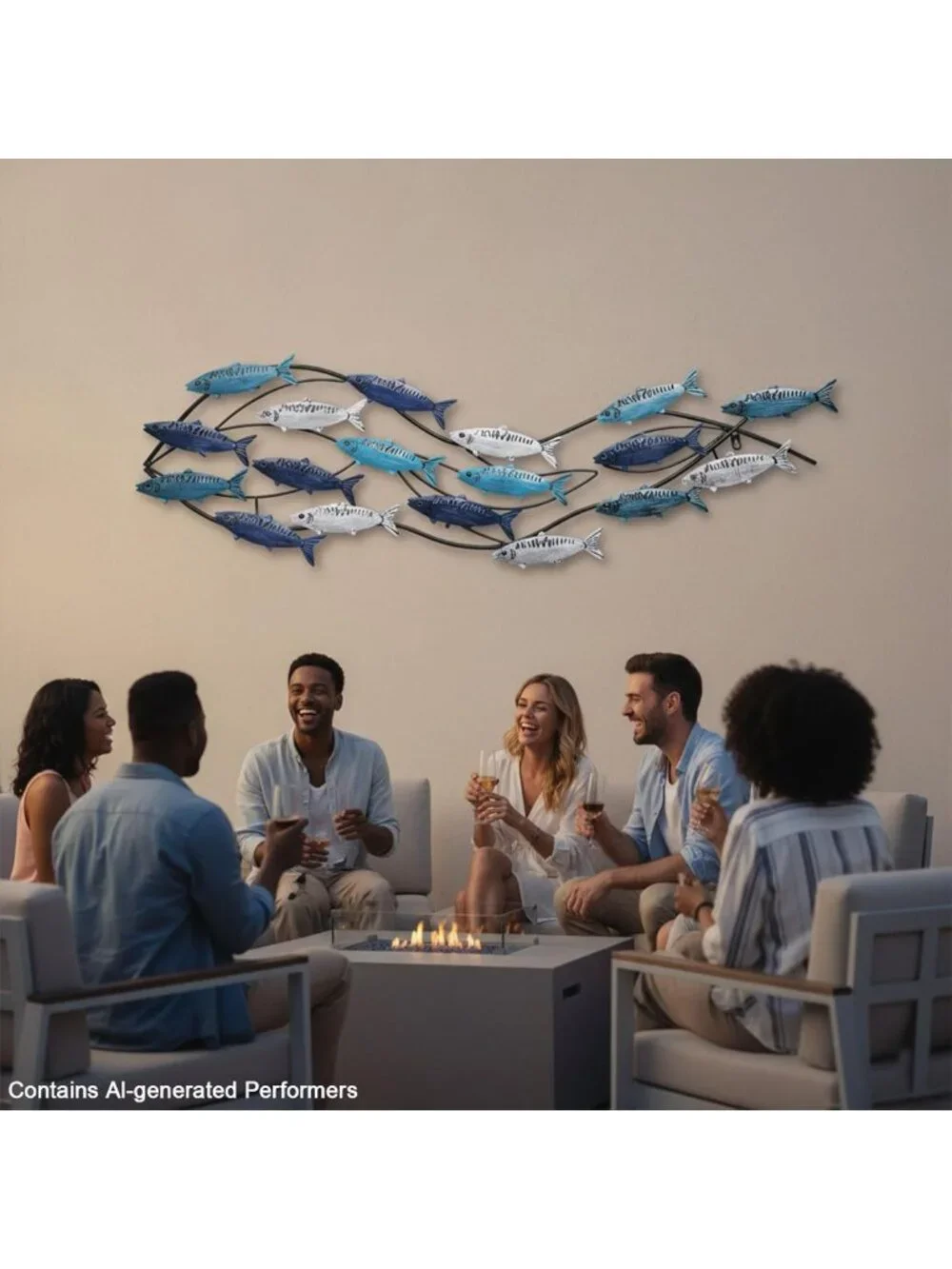 Large Nautical Metal Fish Wall Art - 3D Coastal Decor for Living Room & Beach